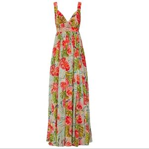 Badgley Mischka green floral maxi gown chiffon dress